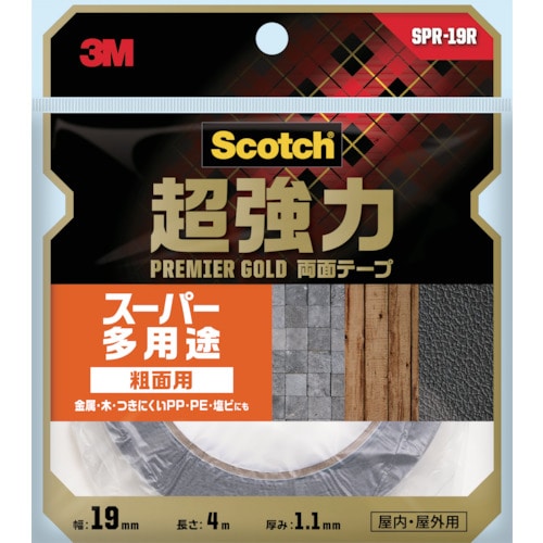 ３Ｍスコッチ　超強力両面テープ　プレミアゴールド　スーパー多用途　粗面用　１９ｍｍ×４ｍ　SPR-19R　389-2953