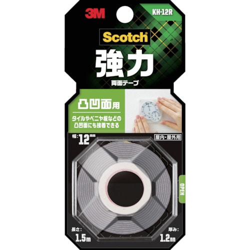 ３Ｍスコッチ　強力両面テープ　凸凹面用　１２ｍｍ×１．５ｍ　KH-12R　389-2897