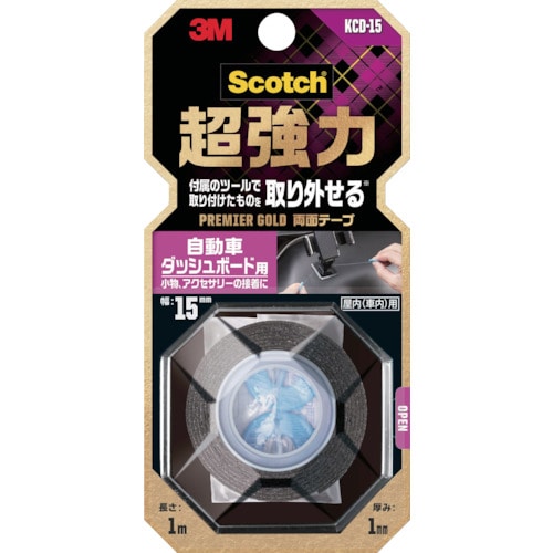 ３Ｍスコッチ　超強力両面テープ　プレミアゴールド　自動車ダッシュボード用　１５ｍｍ×１ｍ　KCD-15　195-6849