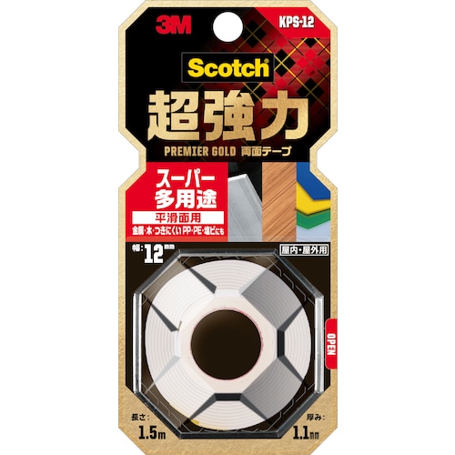 ３Ｍスコッチ　超強力両面テープ　プレミアゴールド　スーパー多用途　１２ｍｍ×１．５ｍ　KPS-12　430-7119