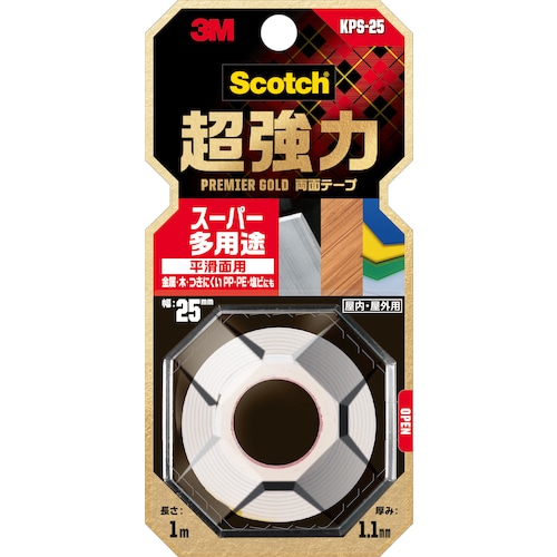 ３Ｍスコッチ　超強力両面テープ　プレミアゴールド　スーパー多用途　２５ｍｍ×１ｍ　KPS-25　430-7135