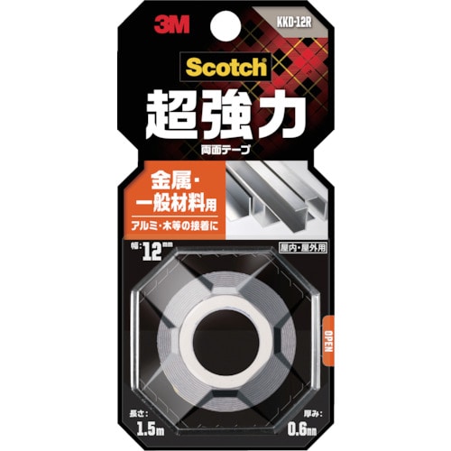 ３Ｍスコッチ　超強力両面テープ　金属・一般材料用　１２ｍｍ×１．５ｍ　KKD-12R　389-2926