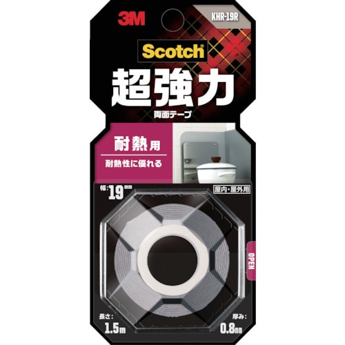 ３Ｍスコッチ　超強力両面テープ　耐熱用　１９ｍｍ×１．５ｍ　KHR-19R　389-2940