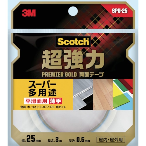 ３Ｍスコッチ　超強力両面テープ　プレミアゴールド　スーパー多用途　薄手　２５ｍｍ×３ｍ　SPU-25　439-0806