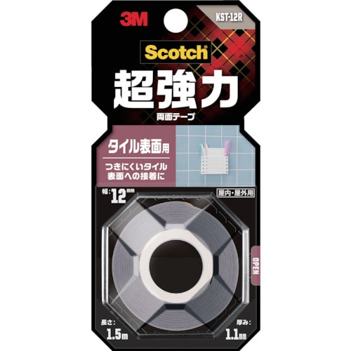 ３Ｍスコッチ　超強力両面テープ　タイル表面用　１２ｍｍ×１．５ｍ　KST-12R　389-4483